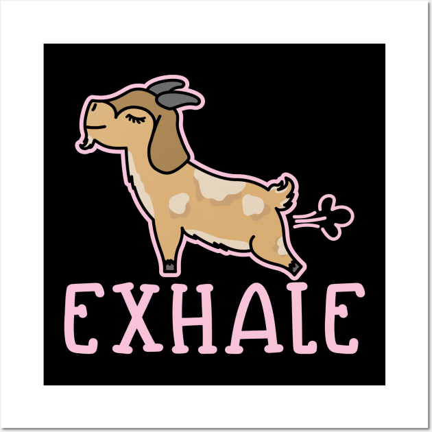 Exhale Gas Goat Yoga Fitness Funny Wall Art by GlimmerDesigns